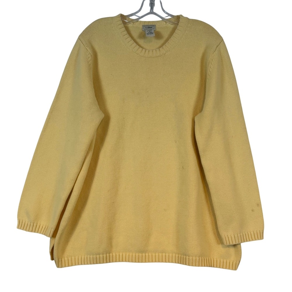 LL Bean Womens 1X Yellow Preppy Layer Crewneck Sweater Pullover Coastal Grandma